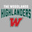 Close-up view of The Woodlands High School Highlanders Unisex 3/4 sleeve Raglan T-shirt 234