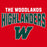 Close-up view of The Woodlands High School Highlanders Women's Red SoftStyle T-shirt 234