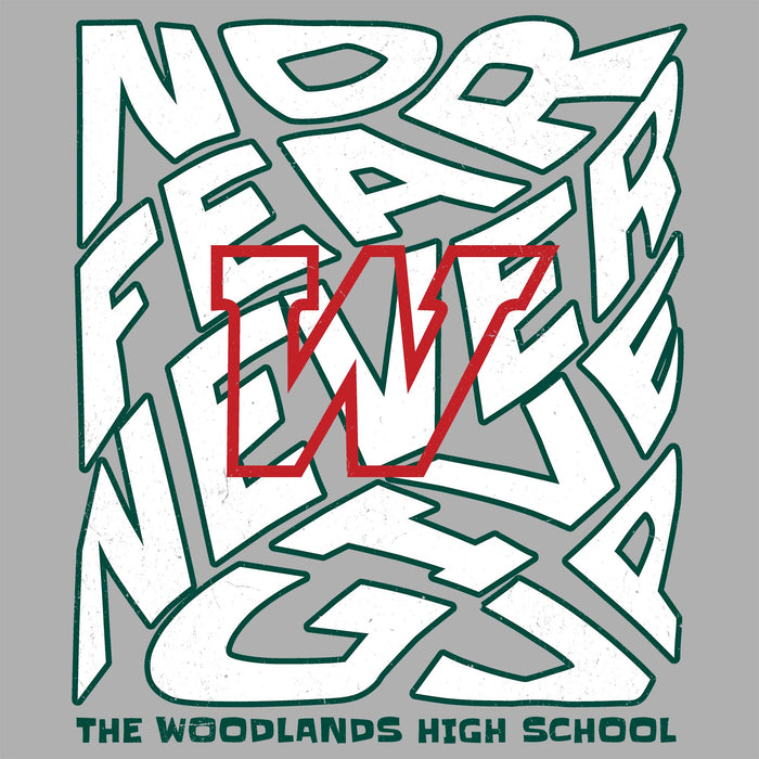 Close-up view of The Woodlands High School Highlanders Unisex 3/4 sleeve Raglan T-shirt 236