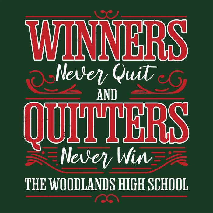 Close-up view of The Woodlands High School Highlanders Forest Green Classic Unisex T-shirt 237