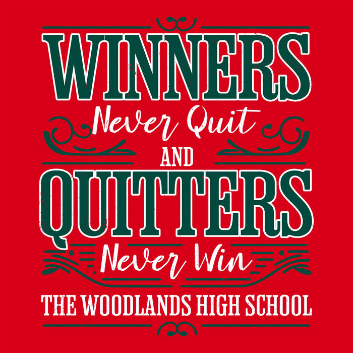 Close-up view of The Woodlands High School Highlanders Women's Red SoftStyle T-shirt 237