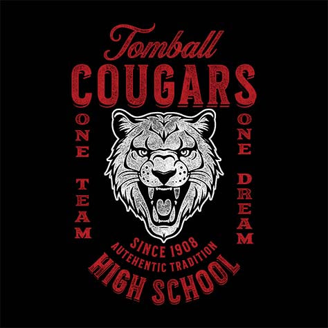 Close-up of Tomball Cougars Premium Black Hoodie - Design 06