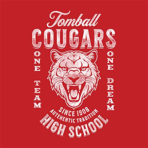 Close-up of Tomball High School Cougars Classic Unisex Red T-shirt 06