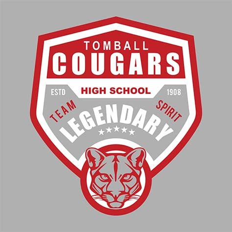 Close-up of Tomball High School Cougars Unisex 3/4 sleeve Raglan T-shirt 14