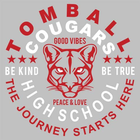 Close-up of Tomball High School Cougars Unisex 3/4 sleeve Raglan T-shirt 16