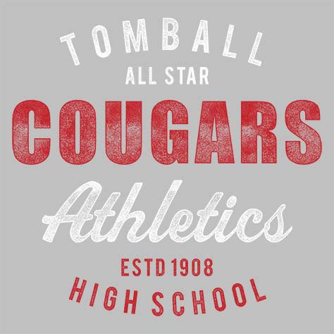 Close-up of Tomball High School Cougars Unisex 3/4 Sleeve Raglan T-shirt 34