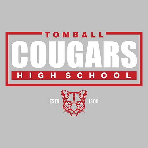 Close-up of Tomball High School Cougars Unisex 3/4 Sleeve Raglan T-shirt 49