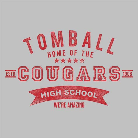 Close-up of Tomball High School Cougars Unisex 3/4 Sleeve Raglan T-shirt 96