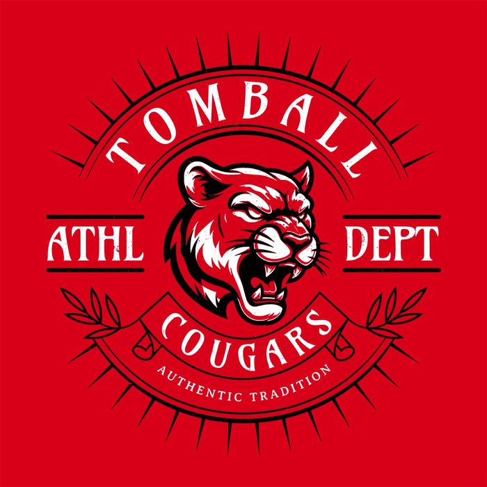 Close-up view of Tomball High School Cougars Red Classic Unisex T-shirt 201