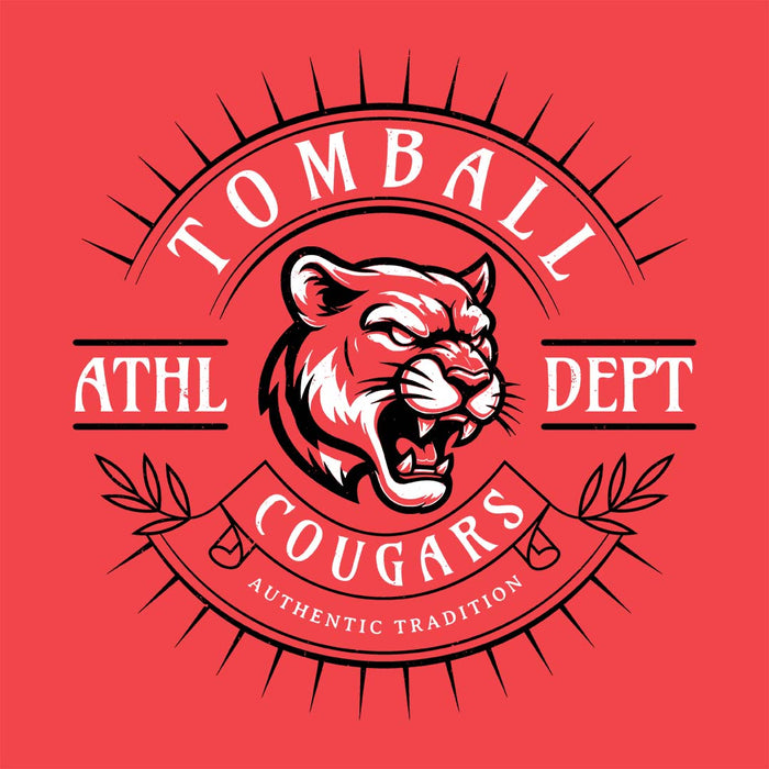 Close-up view of Tomball High School Cougars Women's Red Heather T-shirt 201