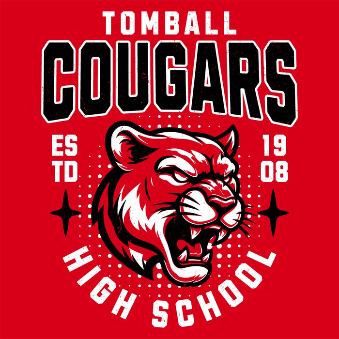 Close-up view of Tomball High School Cougars Red Classic Unisex T-shirt 204