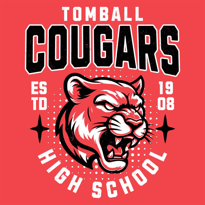 Close-up view of Tomball High School Cougars Women's Red Heather T-shirt 204