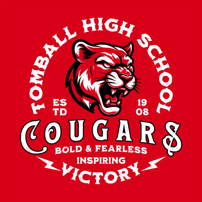 Close-up view of Tomball High School Cougars Red Classic Unisex T-shirt 206