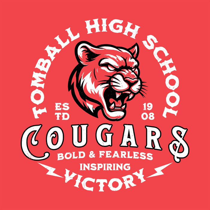 Close-up view of Tomball High School Cougars Women's Red Heather T-shirt 206