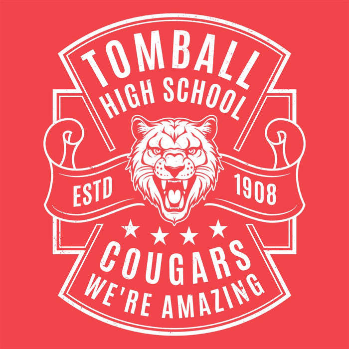 Close-up view of Tomball High School Cougars Women's Red Heather T-shirt 207