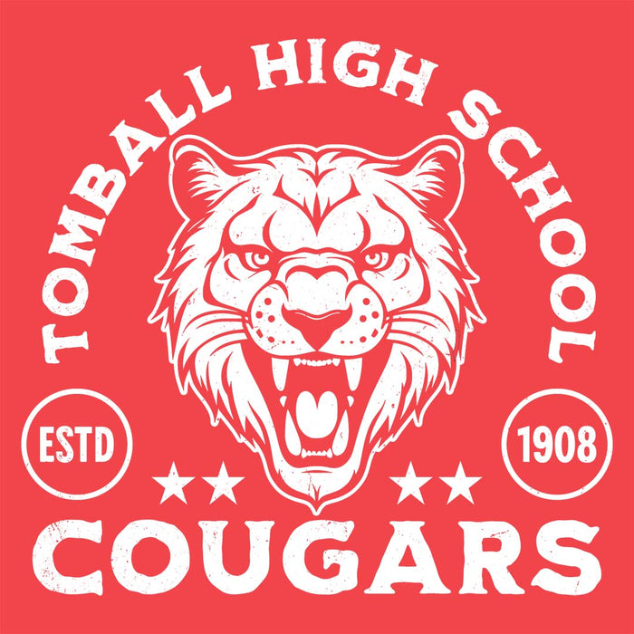 Close-up view of Tomball High School Cougars Women's Red Heather T-shirt 208