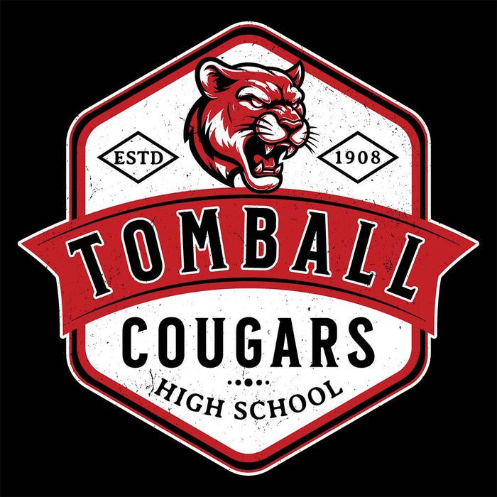 Close-up view of Tomball High School Cougars Women's Black T-shirt 209