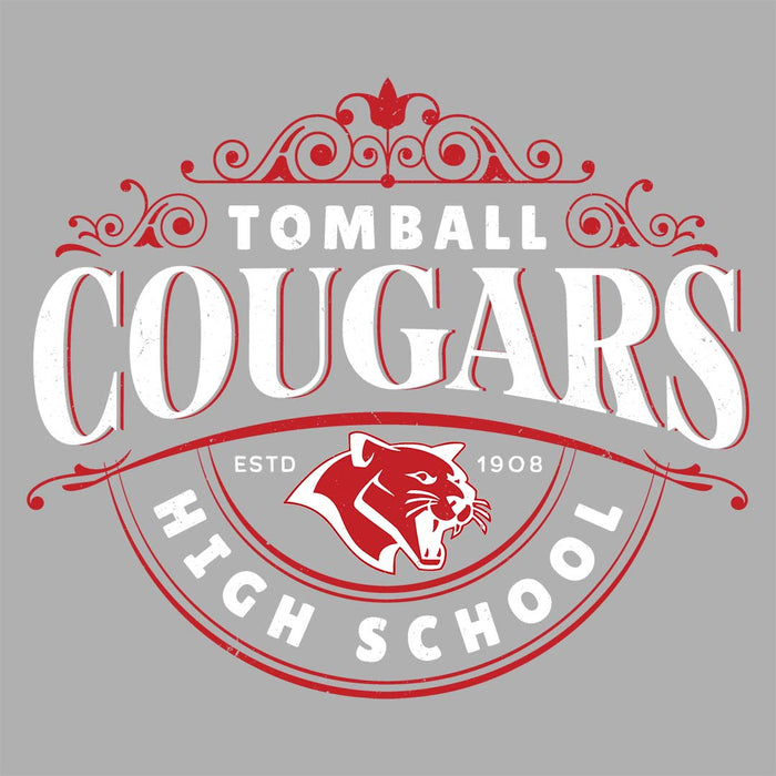 Close-up view of Tomball High School Cougars Unisex 3/4 sleeve Raglan T-shirt 211