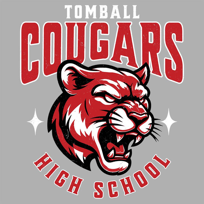 Close-up view of Tomball High School Cougars Unisex 3/4 sleeve Raglan T-shirt 213