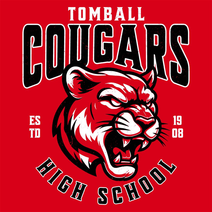 Close-up view of Tomball High School Cougars Red Classic Unisex T-shirt 213