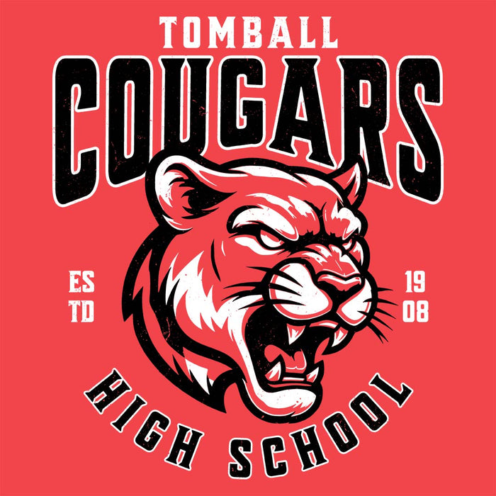 Close-up view of Tomball High School Cougars Women's Red Heather T-shirt 213