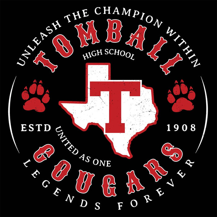 Close-up view of Tomball High School Cougars Women's Black T-shirt 214