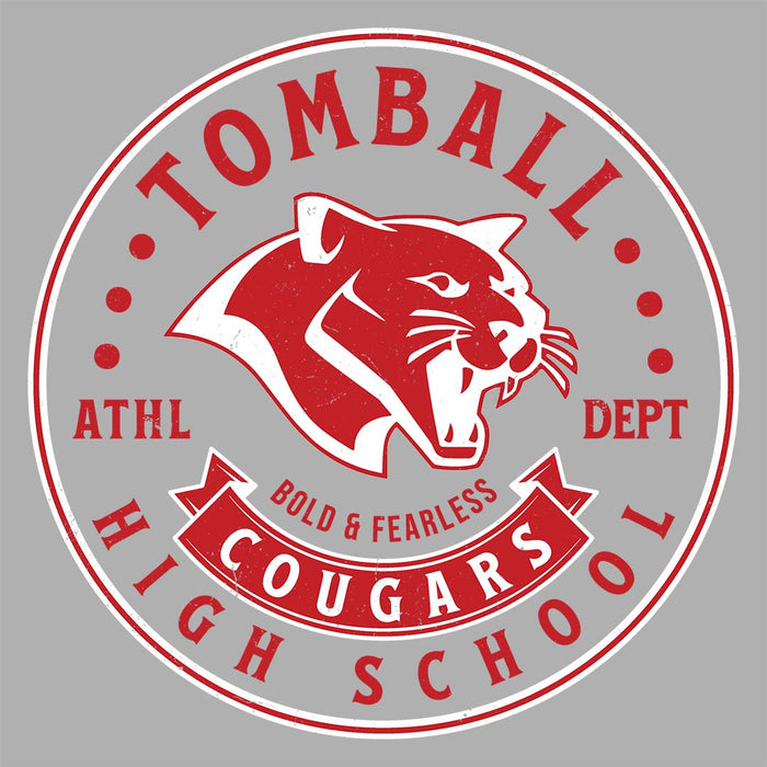 Close-up view of Tomball High School Cougars Unisex 3/4 sleeve Raglan T-shirt 215