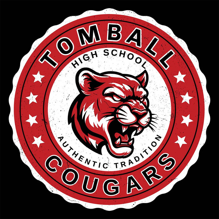 Close-up view of Tomball High School Cougars Women's Black T-shirt 216