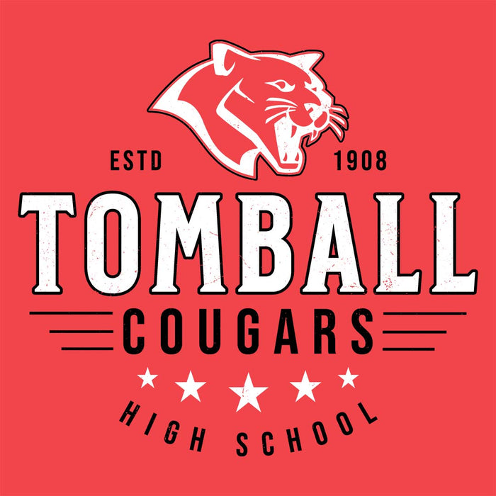 Close-up view of Tomball High School Cougars Women's Red Heather T-shirt 217