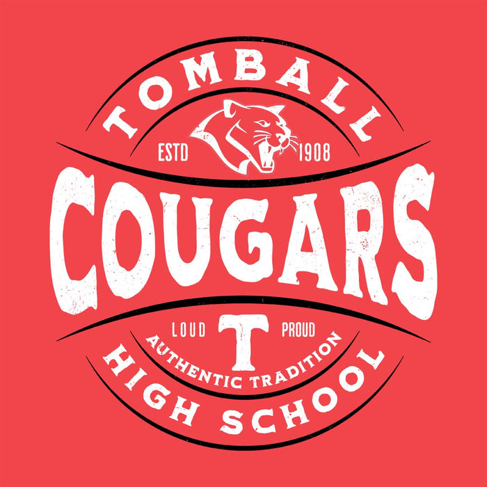 Close-up view of Tomball High School Cougars Women's Red Heather T-shirt 218