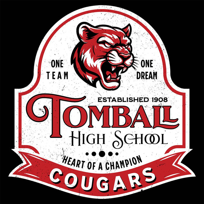 Close-up view of Tomball High School Cougars Women's Black T-shirt 219