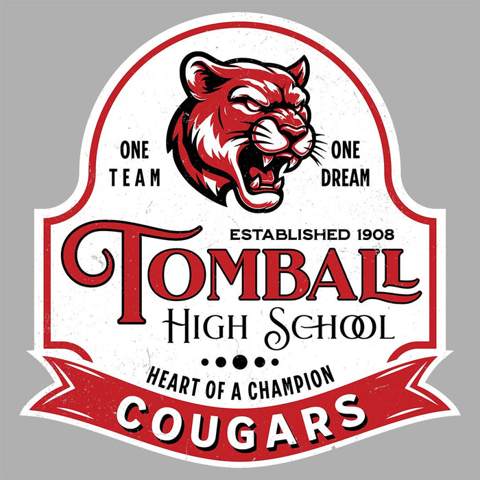 Close-up view of Tomball High School Cougars Unisex 3/4 sleeve Raglan T-shirt 219