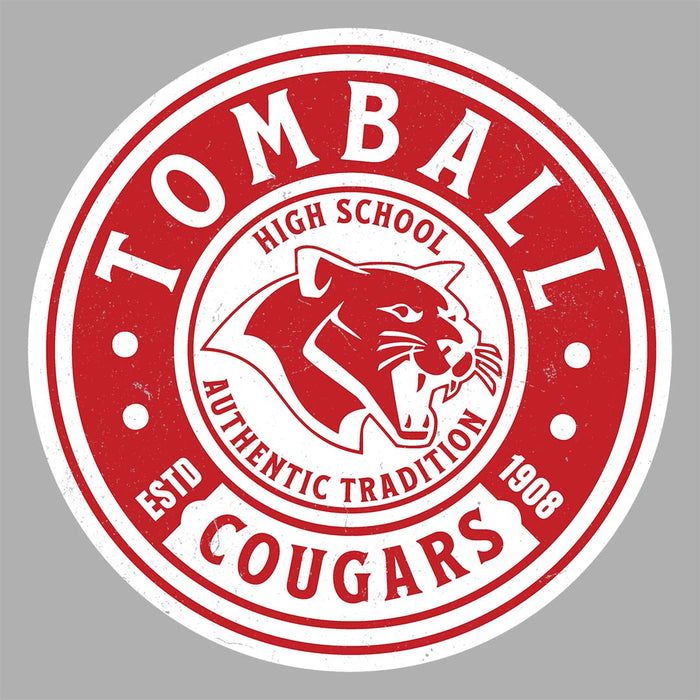 Close-up view of Tomball High School Cougars Unisex 3/4 sleeve Raglan T-shirt 220