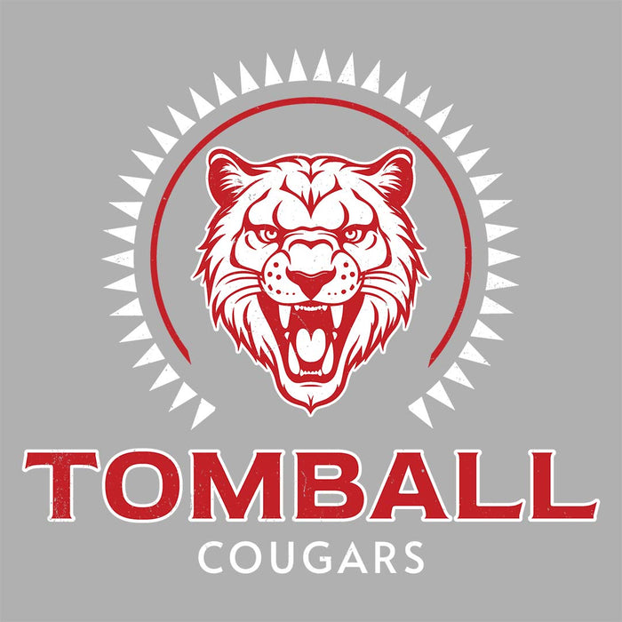 Close-up view of Tomball High School Cougars Unisex 3/4 sleeve Raglan T-shirt 226