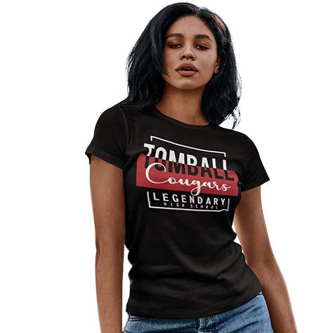 Woman wearing a Tomball High School Cougars Women's Black T-shirt 05