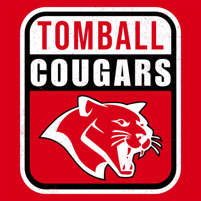 A square red, white, and black graphic with the words 'TOMBALL COUGARS' and a large cougar head logo, styled like a distressed sports team logo on a red background. Tomball High School Cougars Classic Unisex Red T-shirt 001