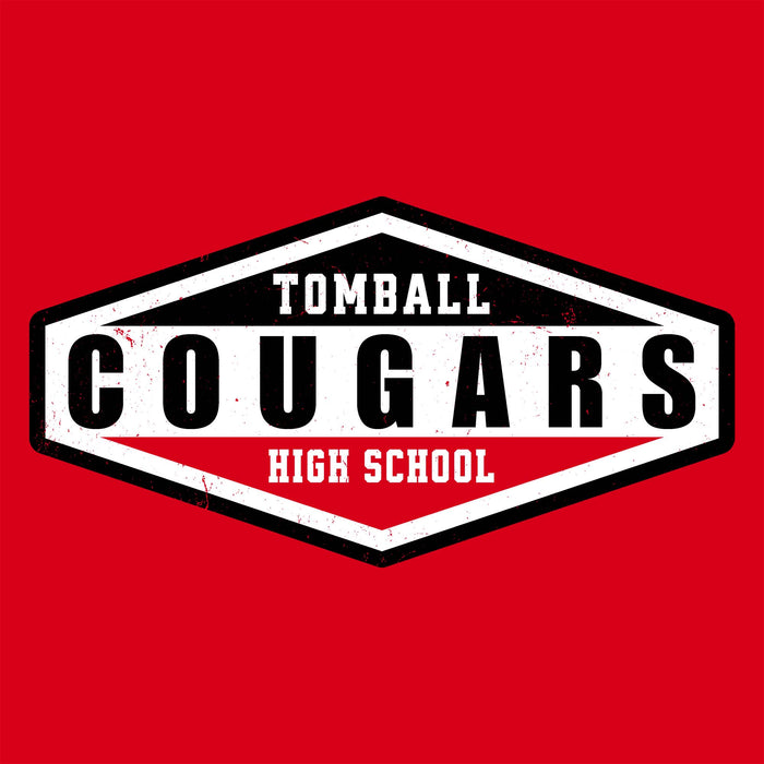 A red square graphic with a distressed white and black hexagonal logo reading 'TOMBALL COUGARS HIGH SCHOOL'. Tomball High School Cougars Classic Unisex Red T-shirt 009