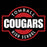A circular red and black logo with distressed white text reading 'TOMBALL COUGARS HIGH SCHOOL' on a black background. Tomball High School Cougars Unisex 3/4 sleeve Raglan T-shirt 011
