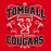 A red graphic design featuring the text 'TOMBALL HIGH SCHOOL COUGARS' in distressed black and white lettering, with a cougar mascot logo centered inside a large letter T and decorative flourishes. Tomball High School Cougars Classic Unisex Red T-shirt 012