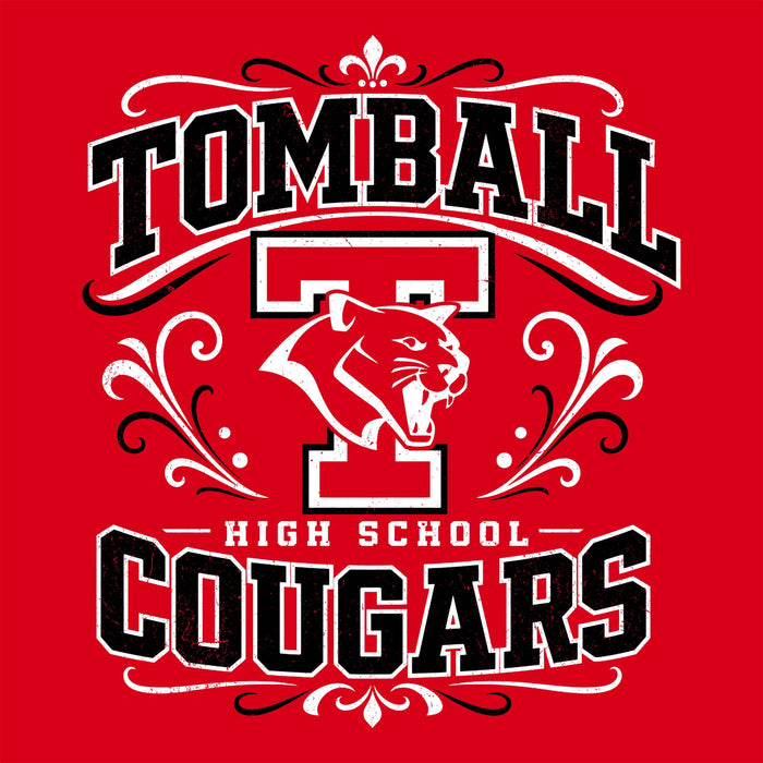 Close-up view of Tomball High School Cougars Women's Red SoftStyle T-shirt 012