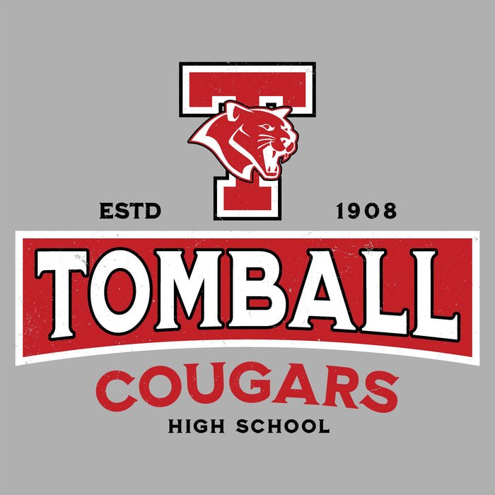 Close-up view of Tomball High School Cougars Women's Grey SoftStyle T-shirt 202