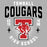 Close-up view of Tomball High School Cougars Unisex 3/4 sleeve Raglan T-shirt 204