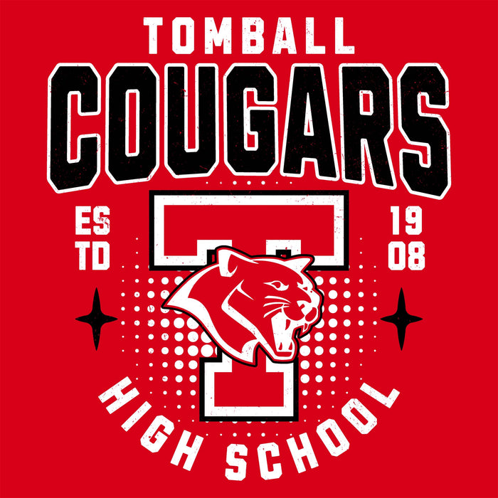 Close-up view of Tomball High School Cougars Women's Red SoftStyle T-shirt 204