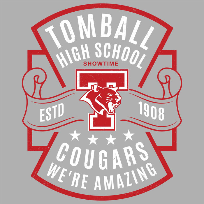 Close-up view of Tomball High School Cougars Women's Grey SoftStyle T-shirt 207
