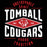 A black square graphic with distressed white and red text reading 'UNSTOPPABLE SPIRIT -  TOMBALL COUGARS - SINCE 1908 - PROUD TRADITION' and a red diamond emblem with a white cougar head. Tomball High School Cougars Women's Black SoftStyle T-shirt 210