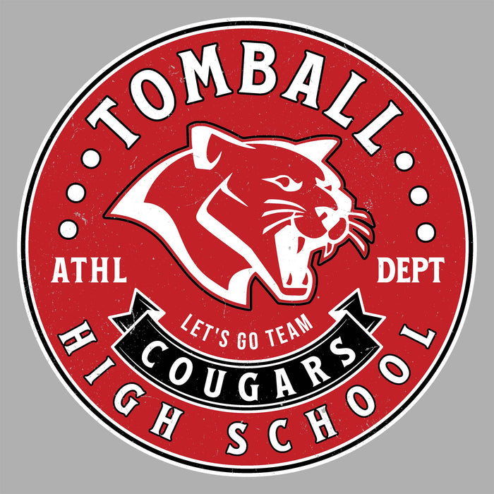Close-up view of Tomball High School Cougars Unisex 3/4 sleeve Raglan T-shirt 215