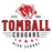 A school logo graphic for Tomball Cougars High School featuring a red panther head mascot, the text 'ESTD 1908', large distressed red 'TOMBALL' lettering, 'COUGARS' in black, and 'HIGH SCHOOL' with red stars below, all on a white background. Tomball High School Cougars Unisex 3/4 sleeve Raglan T-shirt 217