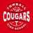 A red graphic design featuring the word 'TOMBALL' at the top, a cougar head mascot logo in the center, and large distressed white text reading 'COUGARS' across the middle, with additional curved text including 'ESTD 1908', 'LOUD T PROUD', and 'HIGH SCHOOL' on a solid red background. Tomball High School Cougars Women's Red SoftStyle T-shirt 218