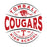 A circular red and black Tomball Cougars high school graphic on a white background, featuring a cougar head mascot and the text 'TOMBALL COUGARS', 'ESTD 1908', 'LOUD and PROUD', and 'SPIRIT MODE ACTIVATED'. Tomball High School Cougars Unisex 3/4 sleeve Raglan T-shirt 218