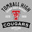 Close-up view of Tomball High School Cougars Unisex 3/4 sleeve Raglan T-shirt 221